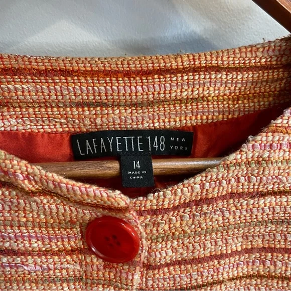 LAFAYETTE 148 Orange Tweed Blazer Size 14 - Picture 6 of 15